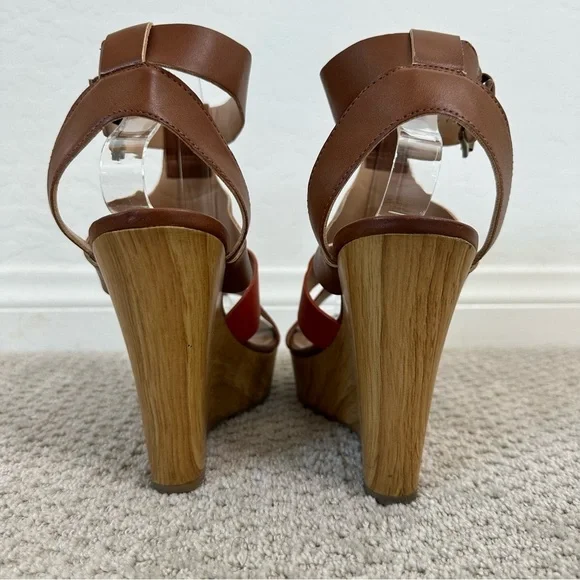 Parker & Sky Brown Orange Strappy Buckle Platform Wedge Heels Size 8 - Picture 6 of 7